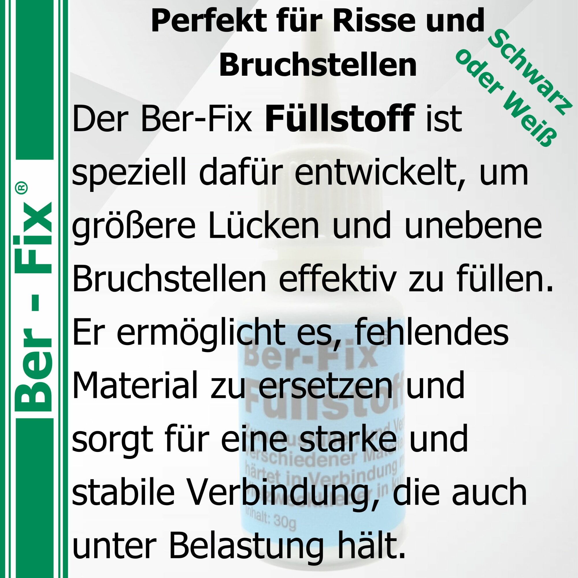 Ber-Fix® Füllstoff-Set Schwarz + Weiß XL – 50 g Industriekleber + je 60 g Granulat Schwarz/Weiß + 20 ml Reiniger