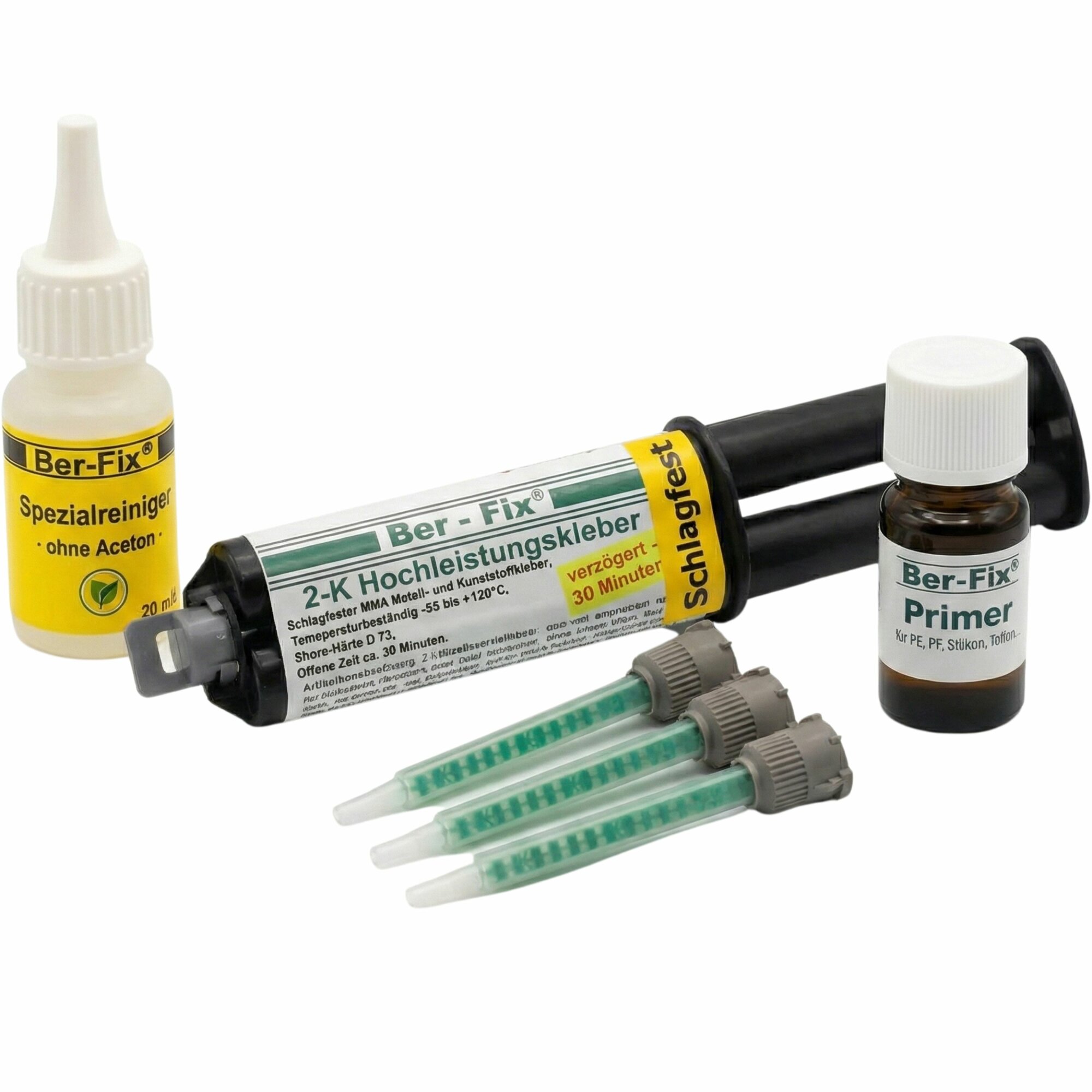 Ber-Fix® 2K-Hochleistungskleber 30 Min. - Min 25g Spritze 1:1 - 3x Statikmischer - 2K Kleber Metall-Kunstoff-Kleber Extra Stark - Komponenten Kleber besser als Ihr Epoxidharz