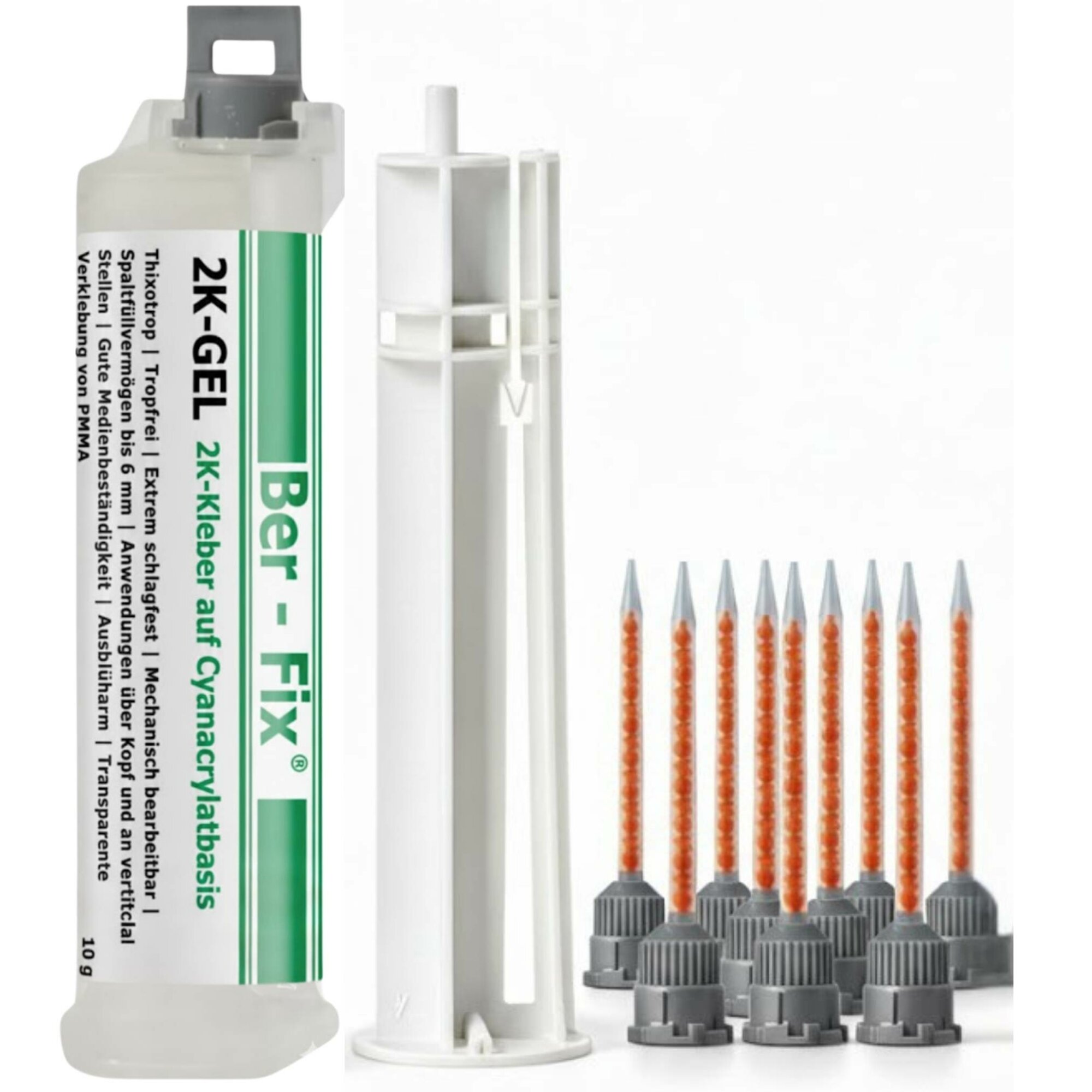 Ber-Fix® 2K Gel Standard 4:1 Industriekleber extrem Spaltfüllend nicht tropfend + 10 Extra Düsen