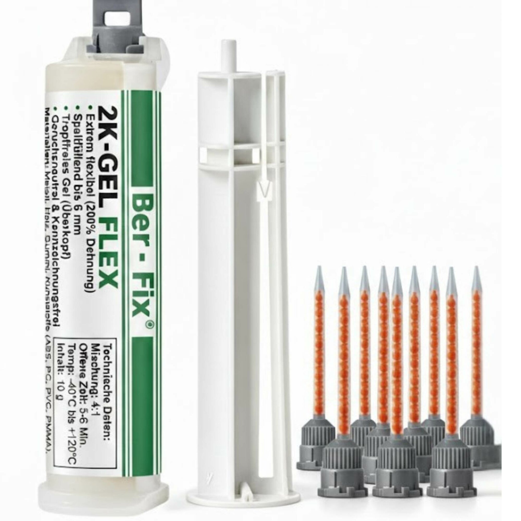 Ber-Fix® 2K Gel Kleber FLEXIBEL wenns drauf ankommt 4:1 füllen kleben in nur einem Arbeitsgang + 10 Extra Düsen