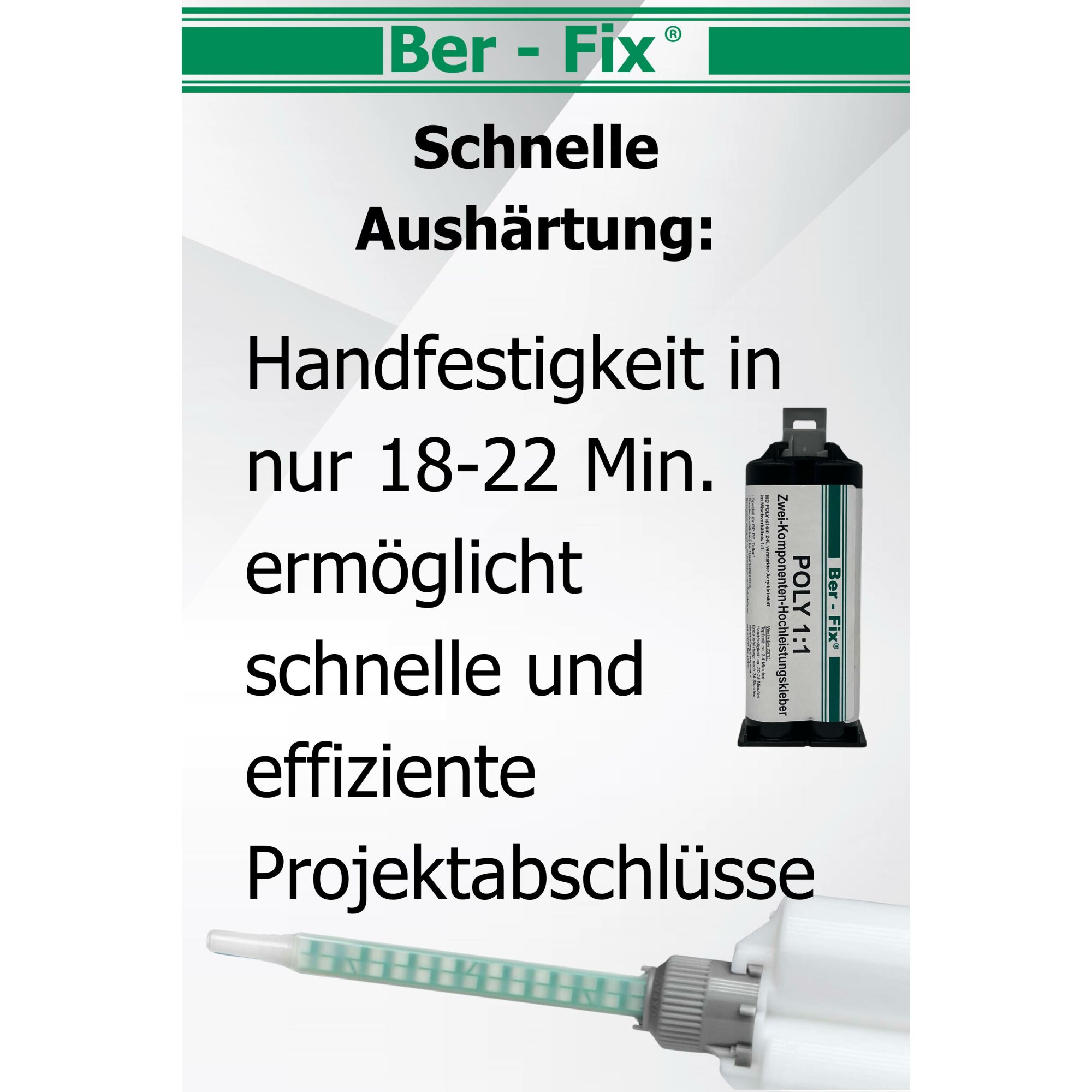 Ber-Fix® Poly 1:1 PE/PP-Kleber 12 × 50 g + 5 Extra-Mischdüsen + 1:1-Dosierpistole – ohne zusätzlichen Primer