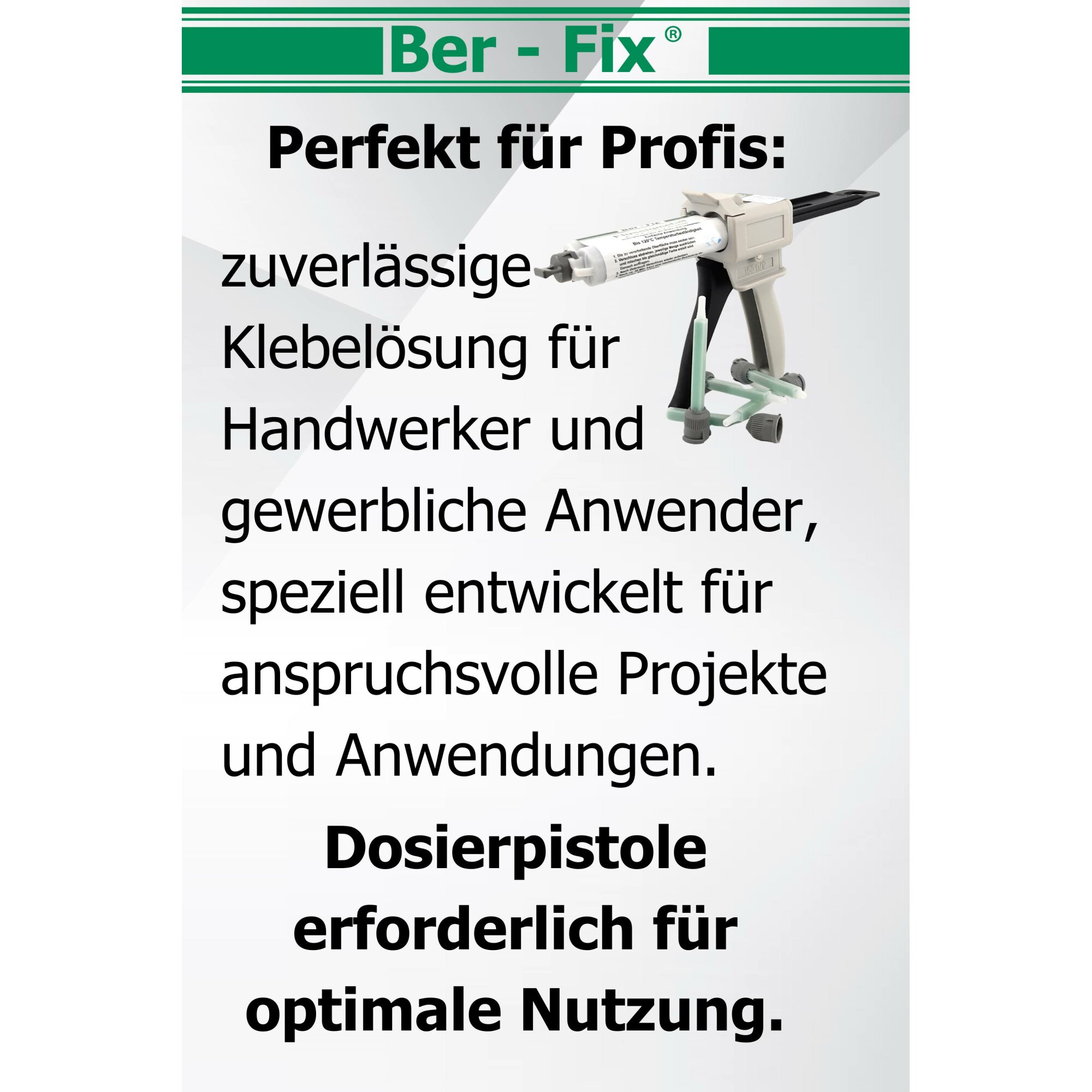 Ber-Fix® Poly 1:1 PE/PP-Kleber 12 × 50 g + 5 Extra-Mischdüsen + 1:1-Dosierpistole – ohne zusätzlichen Primer