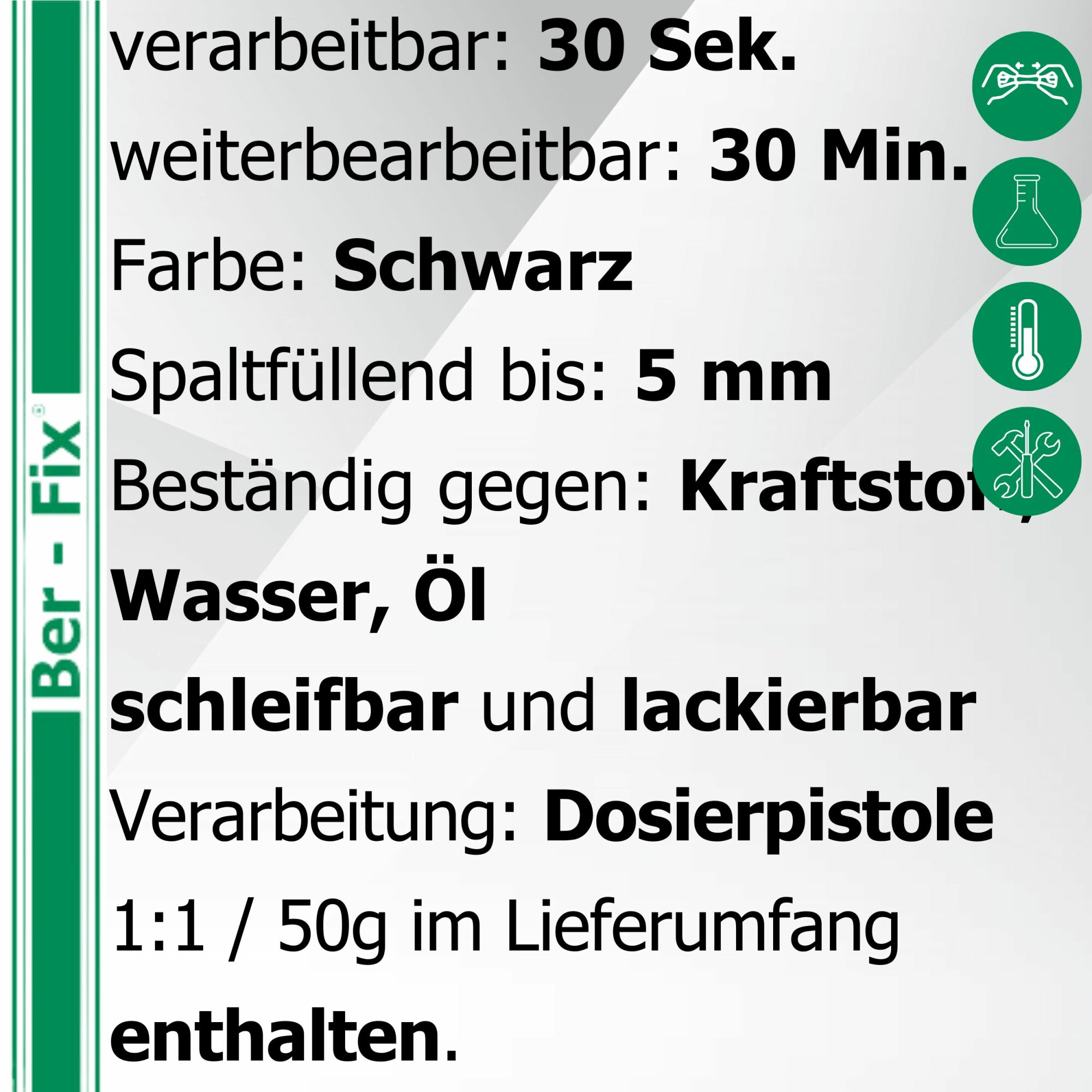 Ber-Fix® 2K-PUR Kleber schwarz – Hochfester Konstruktionskleber – 12x 50g + Dosierpistole