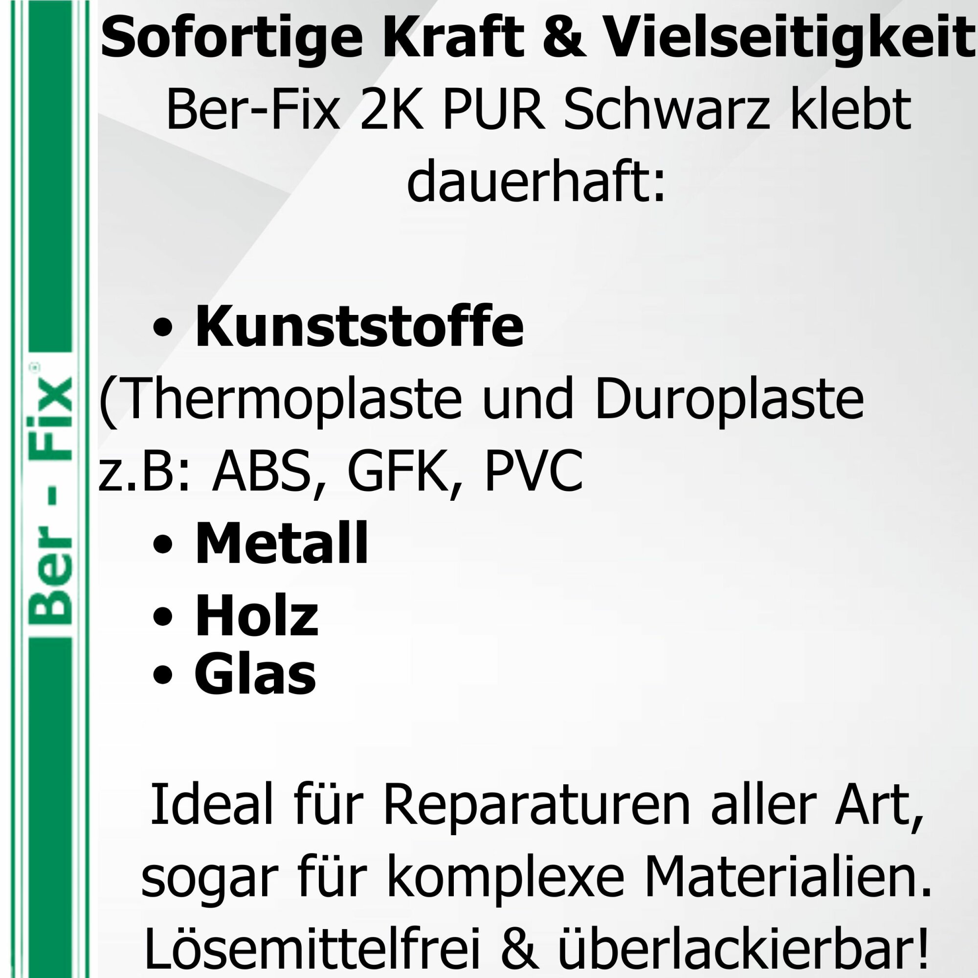 Ber-Fix® 2K-PUR Kleber schwarz – Hochfester Konstruktionskleber – 12x 50g + Dosierpistole