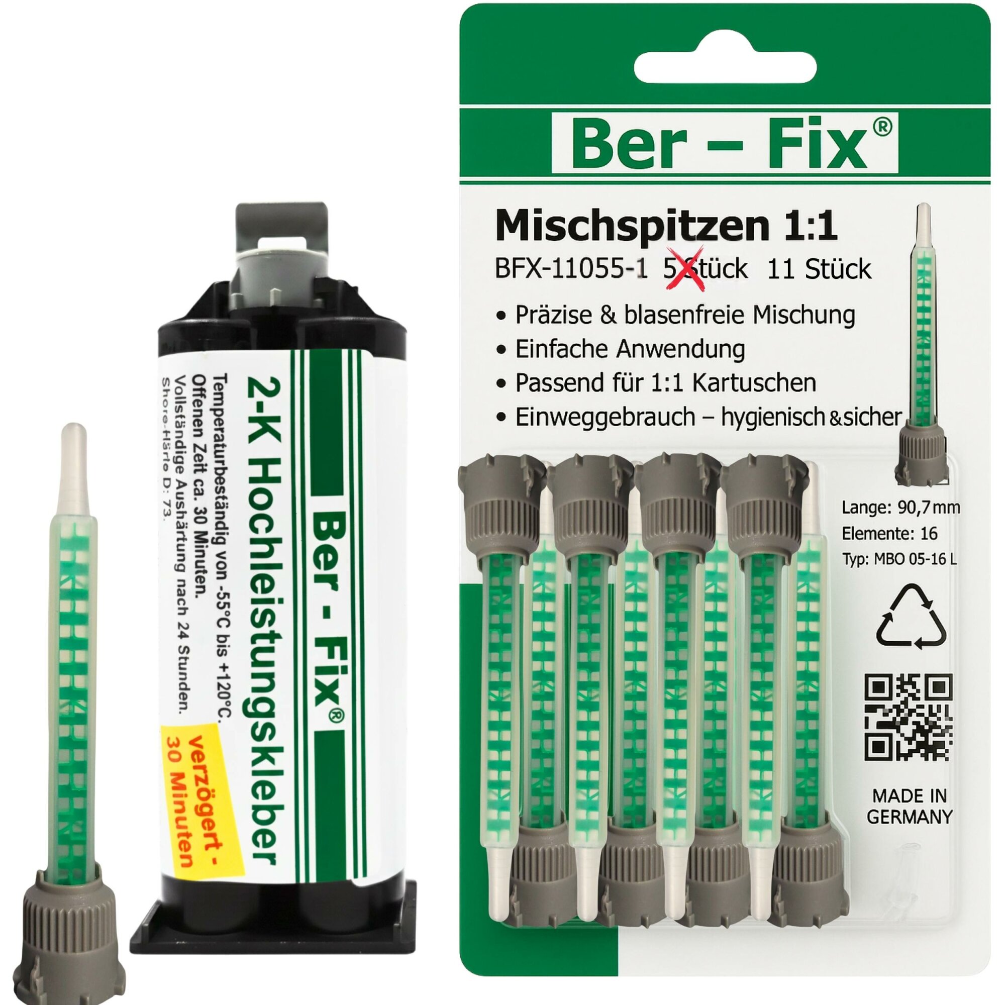 Ber-Fix® 2K-Hochleistungskleber 50g 30 Min. + 10 Mischdüsen