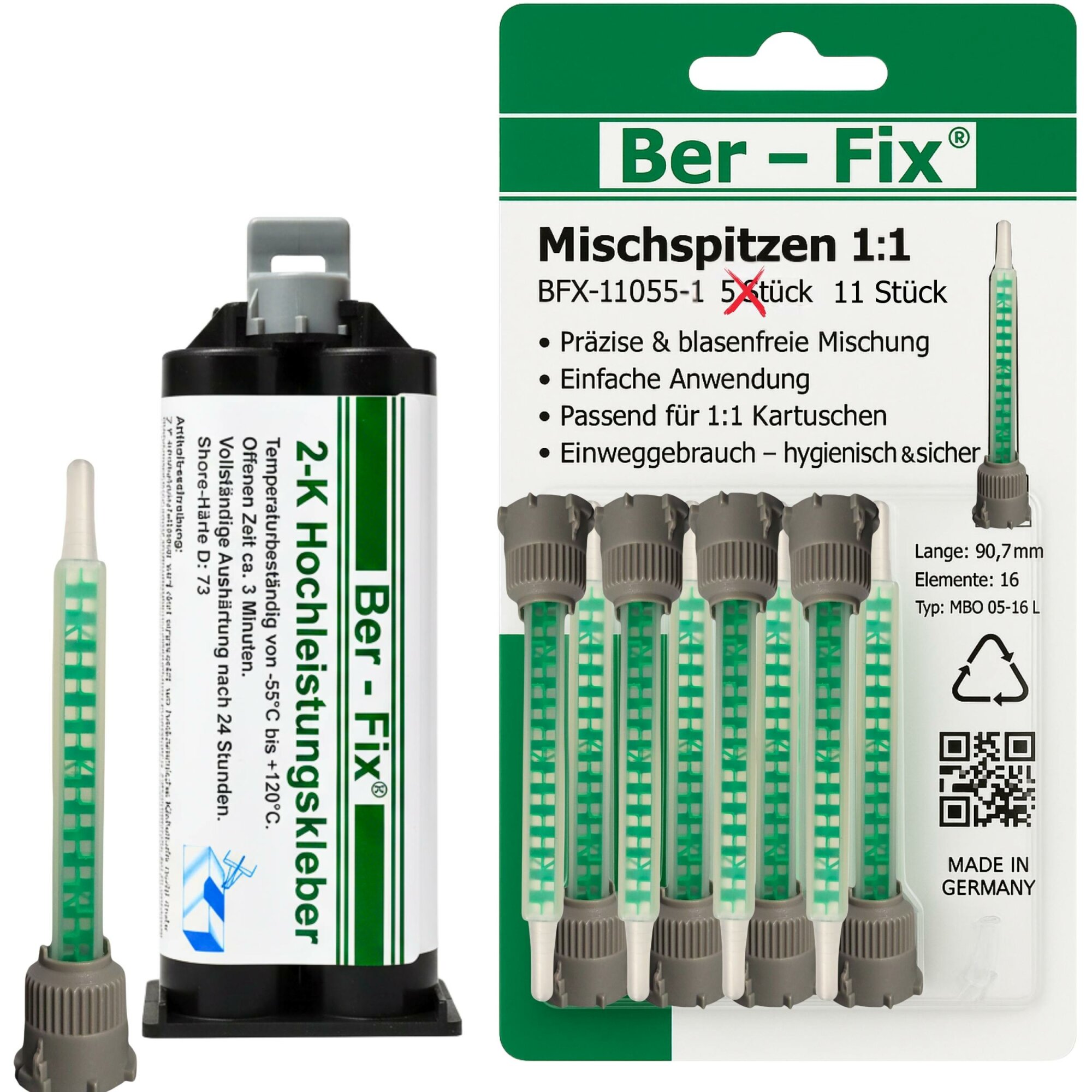 Ber-Fix® 2K-Hochleistungskleber 3 Min. 50g  + 10 Mischdüsen
