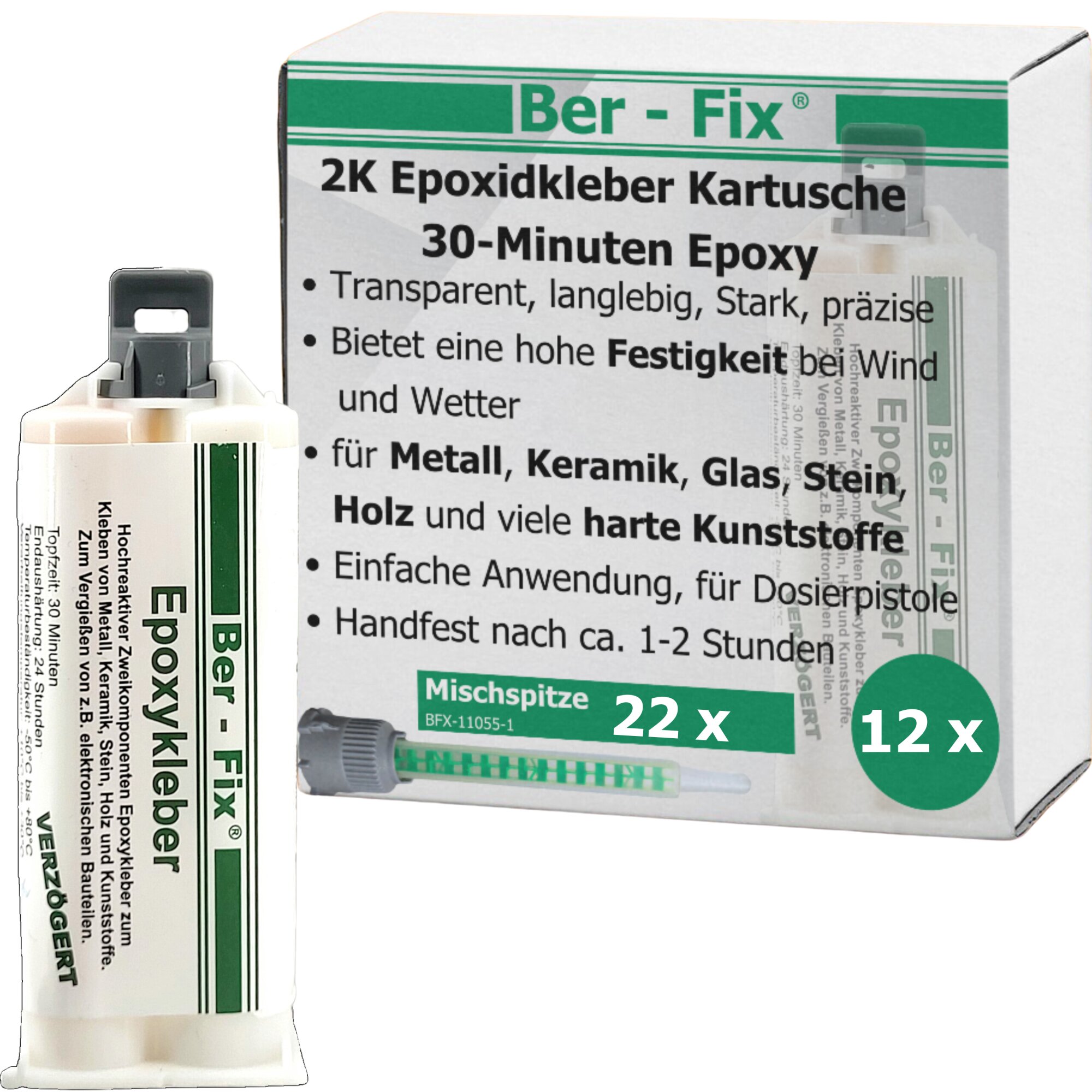 Ber-Fix® 30 Min Epoxykleber 12x 50g  + 10 Spitzen Extra