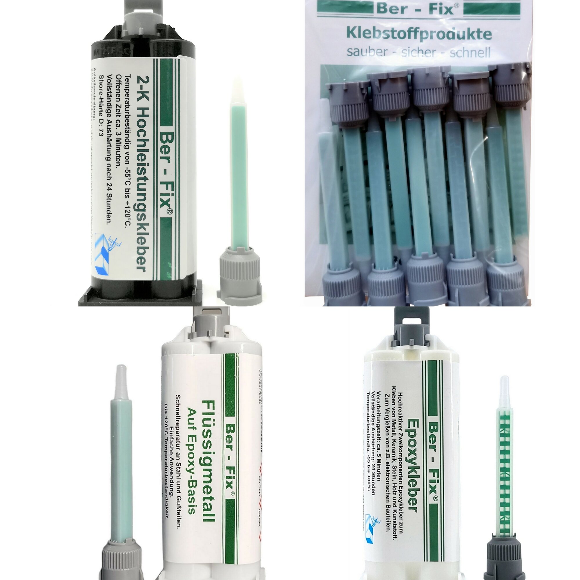 Ber-Fix® 2K-Kleber Test-Sets – MMA, Epoxid & Flüssigmetall Varianten