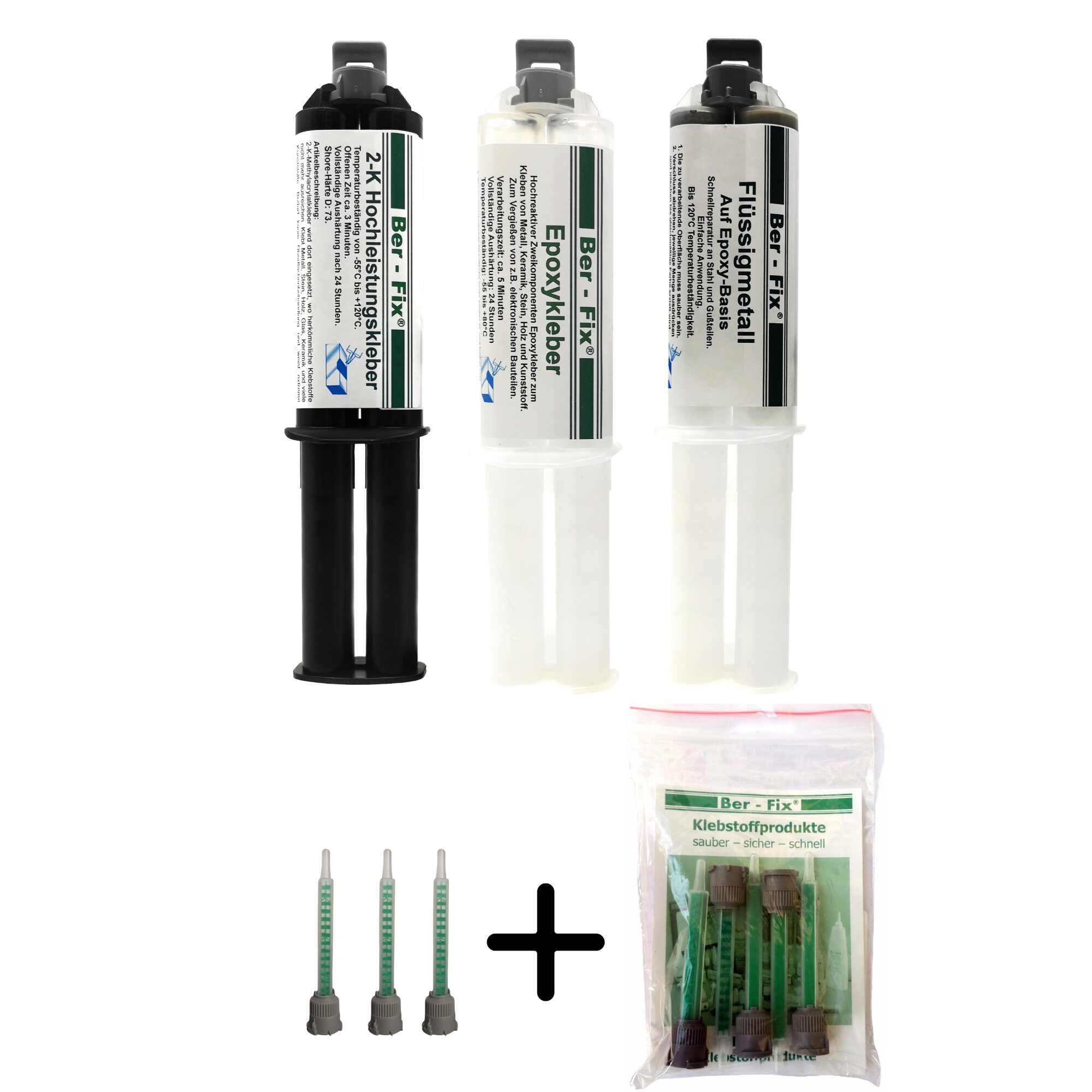Ber-Fix® 2K-Kleber Test-Sets – MMA, Epoxid & Flüssigmetall Varianten