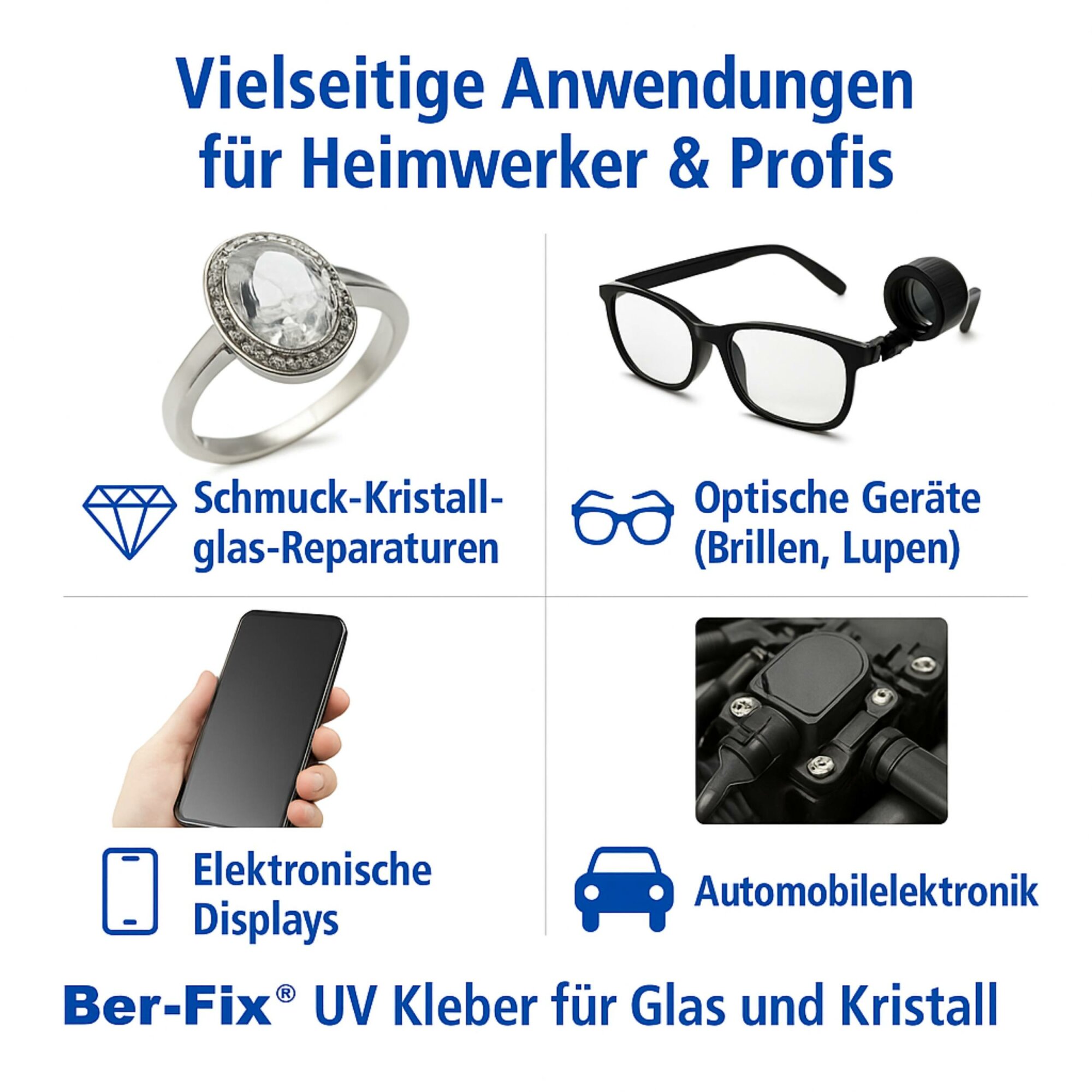Ber-Fix® UV-Kleber niedrigviskos – Variantenübersicht