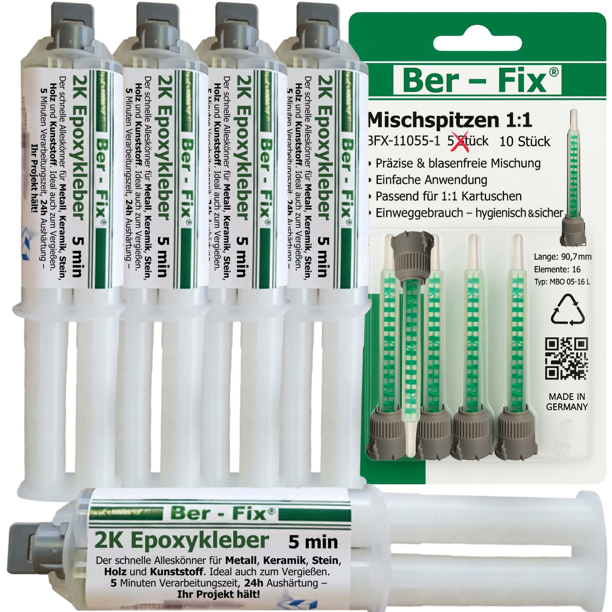Ber-Fix® Epoxykleber 5 Min. 5x 25g + 5 Extra Düsen