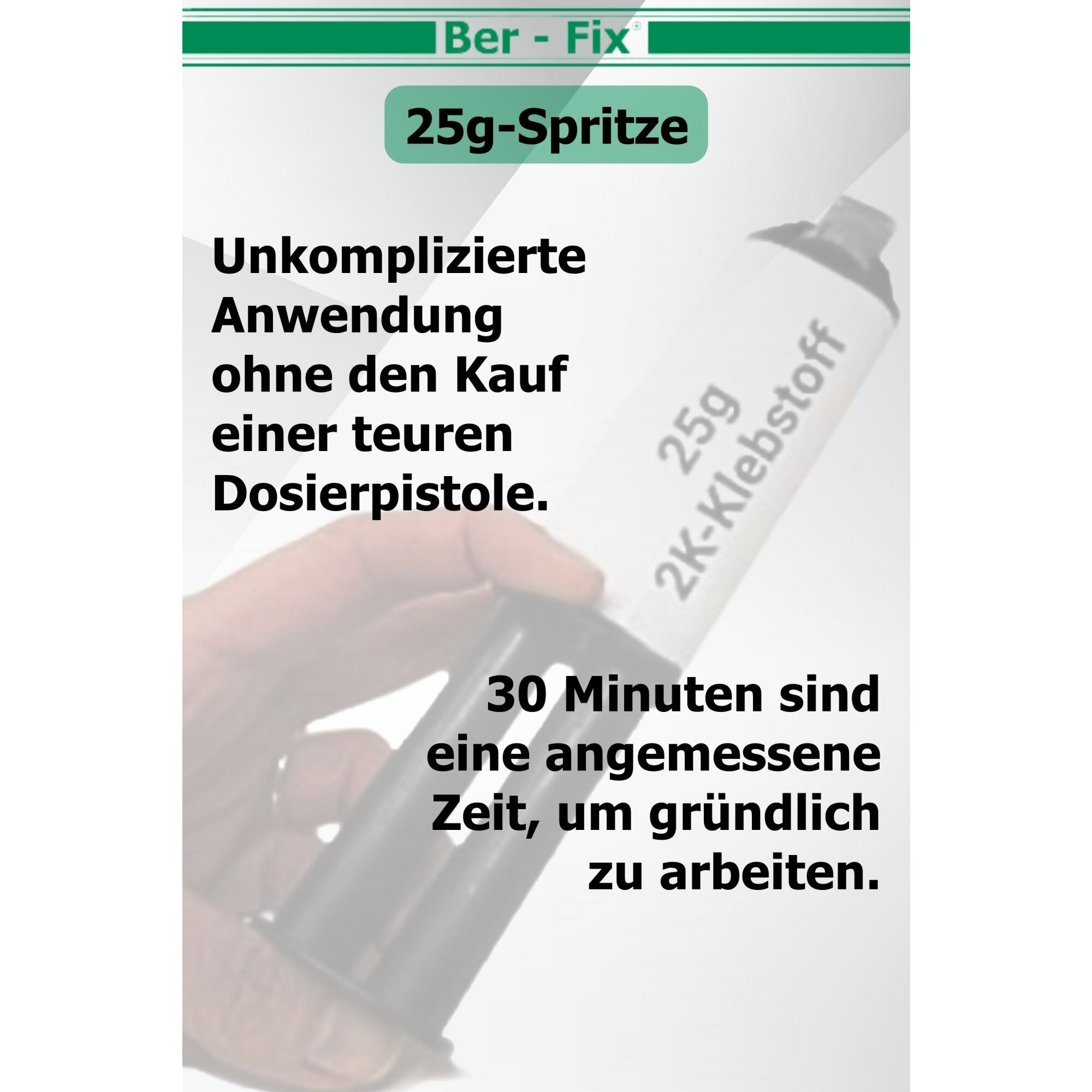 Ber-Fix® Epoxykleber 25g – 2K Epoxidharz-Kleber | Honigartige Konsistenz zum Kleben & Vergießen von Metall, Kunststoff & Holz 30 Min Kleber mehr Zeit für präzise Anwendungen 5 Spritzen im Spar-Pack + 10 Extra Düsen