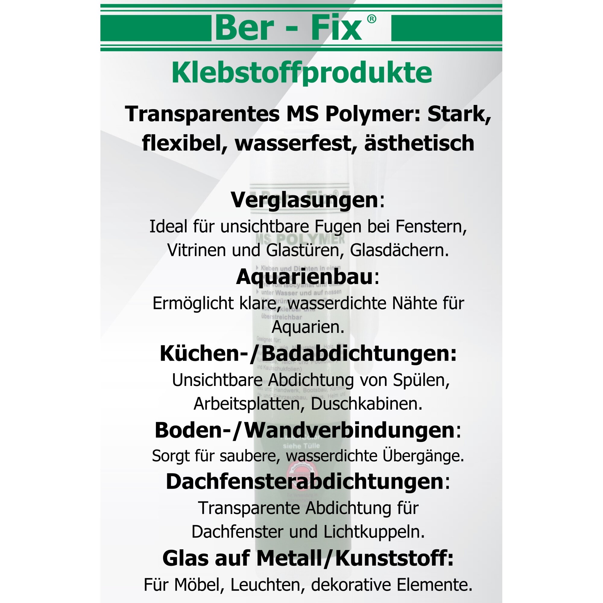 Ber-Fix® MS Polymer Transparent – Glaskleber, Design-Fuge & Kristallklarer Montage-Hybrid