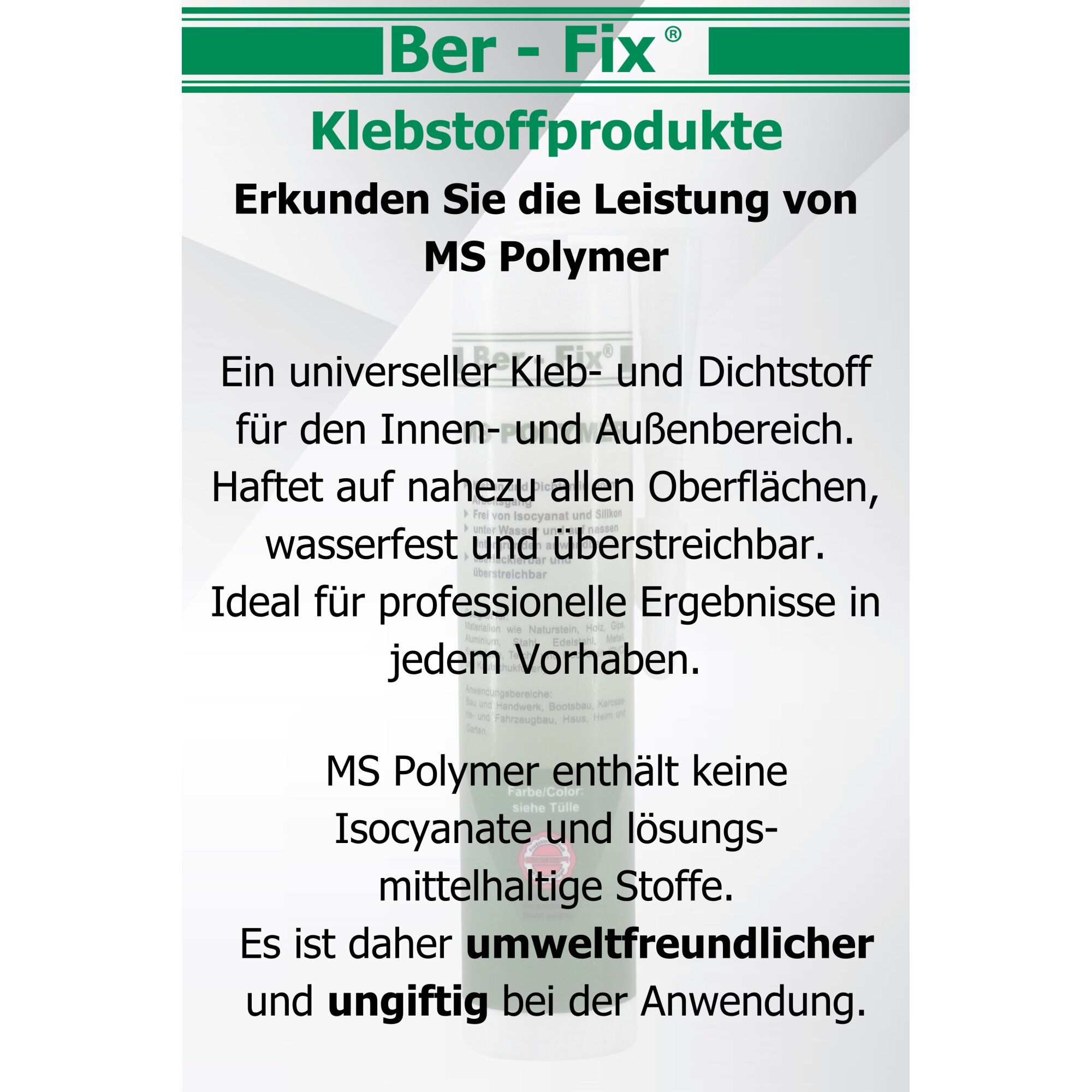 Ber-Fix® MS Polymer Transparent – Glaskleber, Design-Fuge & Kristallklarer Montage-Hybrid