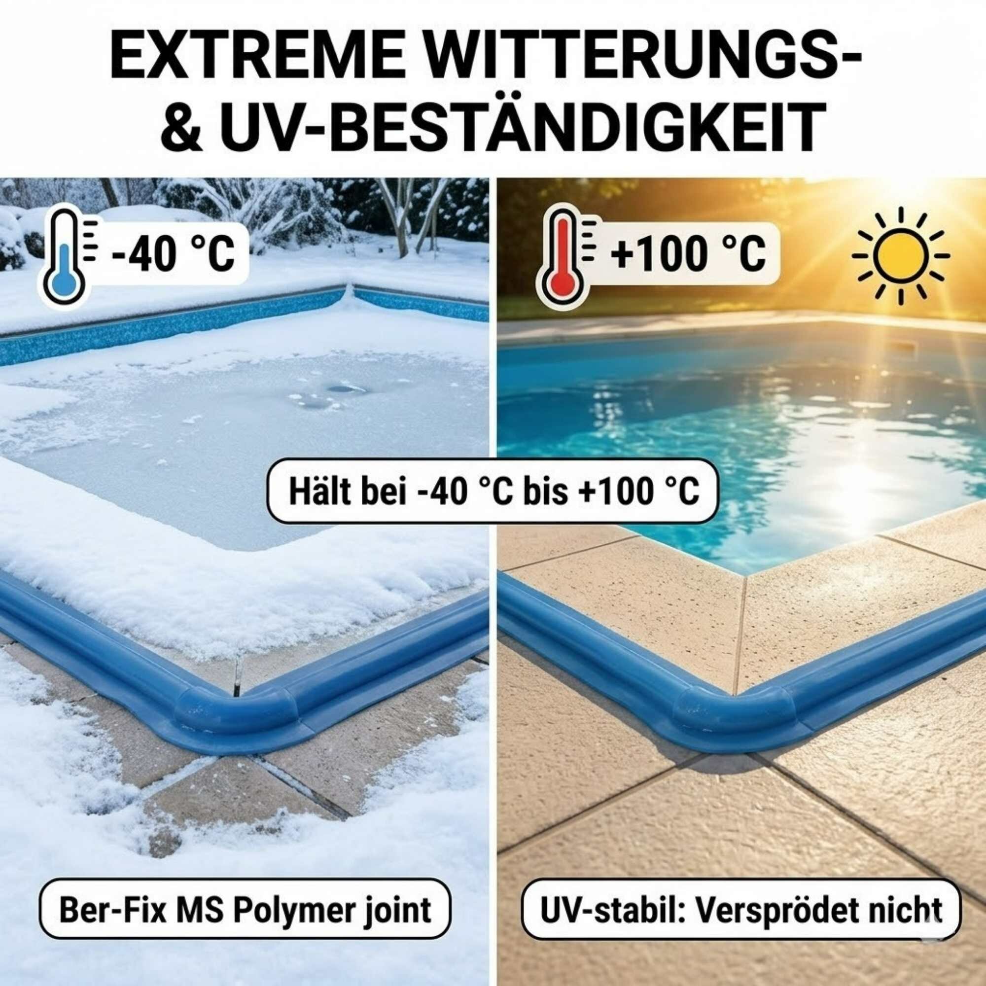 Ber-Fix® MS Polymer Blau – Poolkleber, Unterwasser-Reparatur & Chlorresistenter Dichtstoff