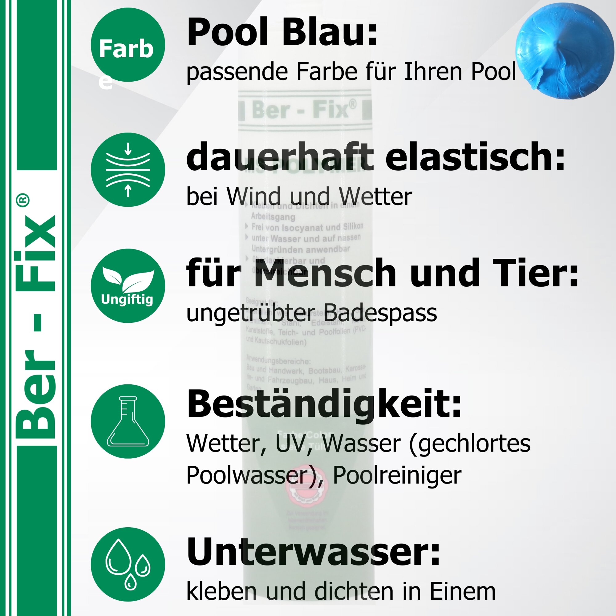 Ber-Fix® MS Polymer Blau – Poolkleber, Unterwasser-Reparatur & Chlorresistenter Dichtstoff
