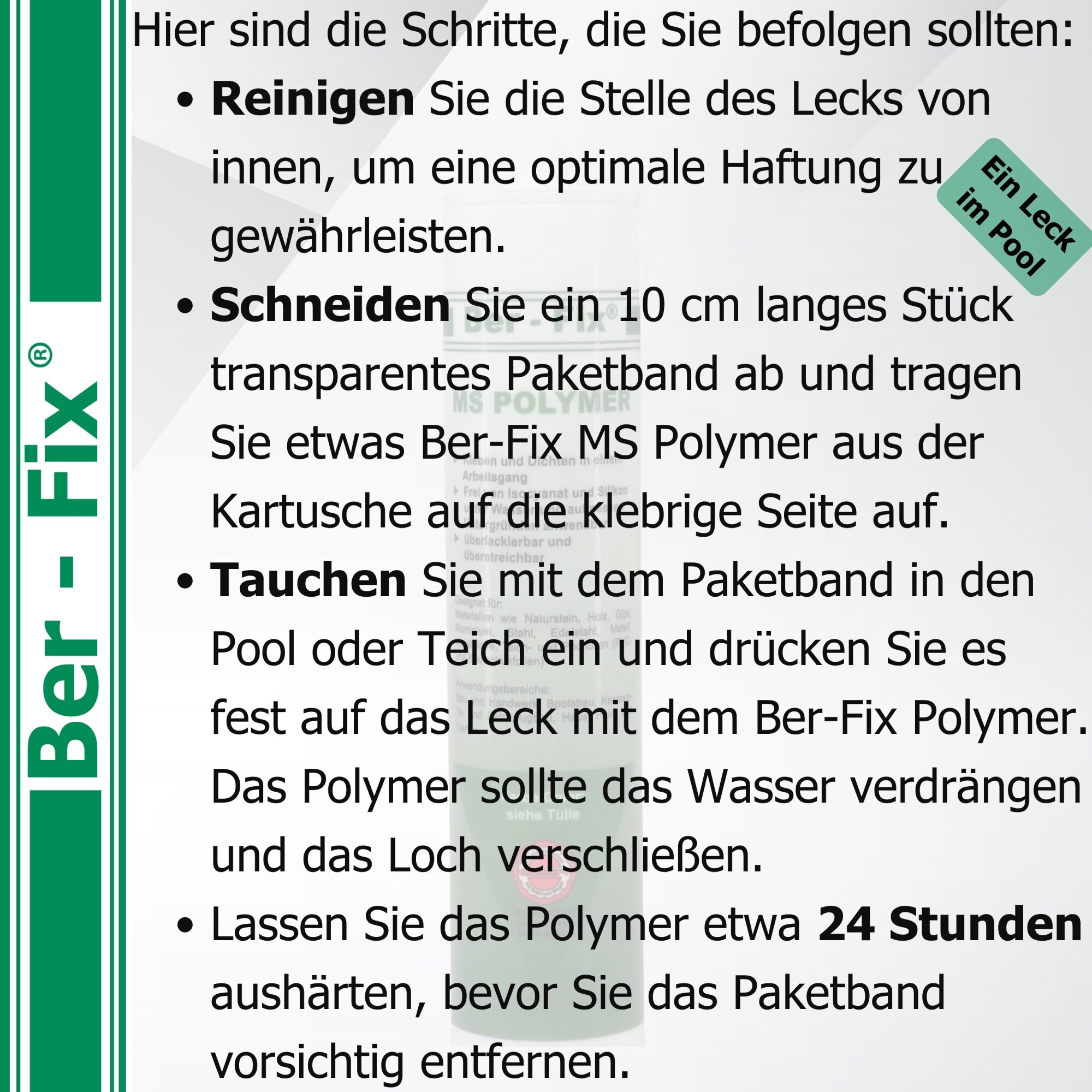 Ber-Fix® MS Polymer Blau – Poolkleber, Unterwasser-Reparatur & Chlorresistenter Dichtstoff