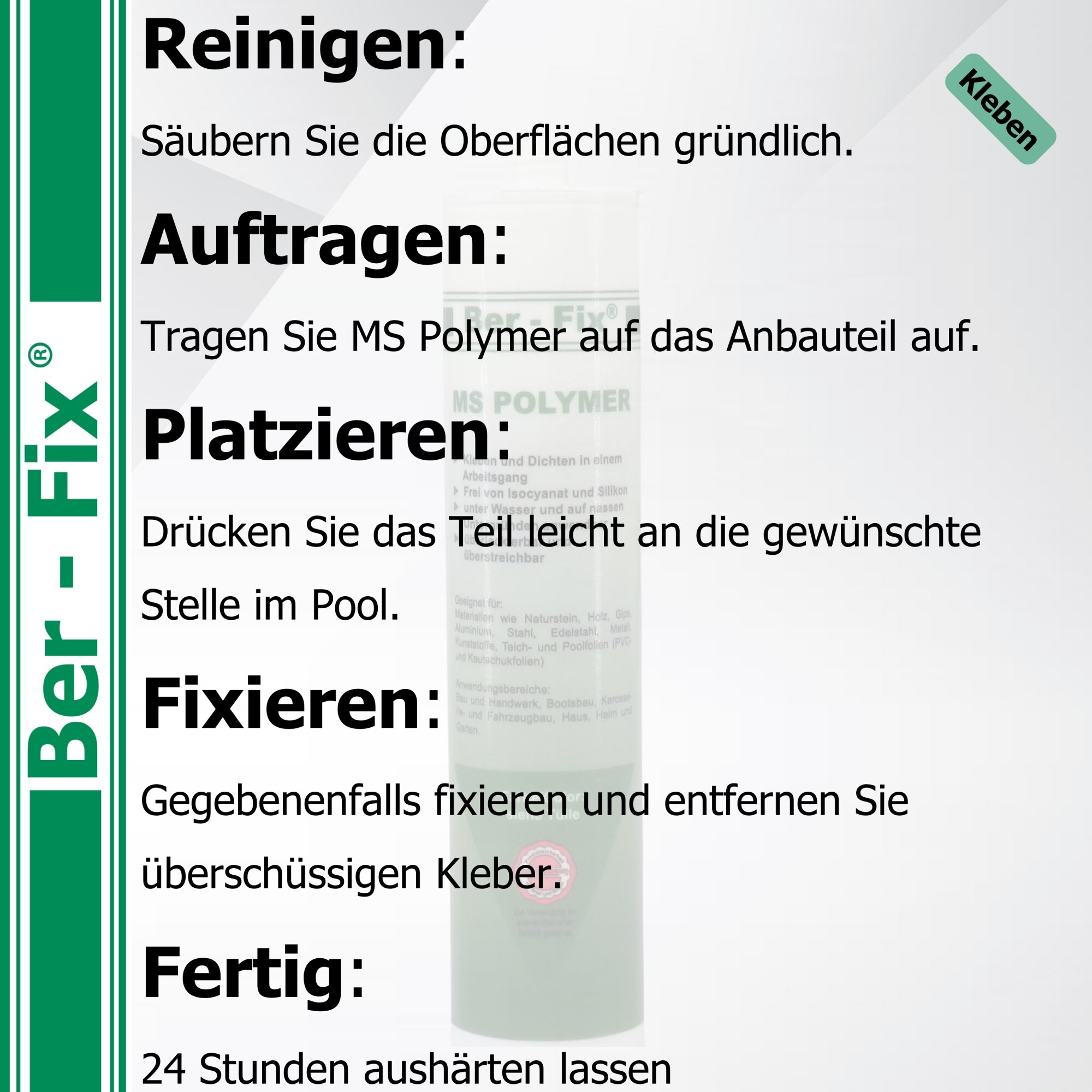 Ber-Fix® MS Polymer Blau – Poolkleber, Unterwasser-Reparatur & Chlorresistenter Dichtstoff