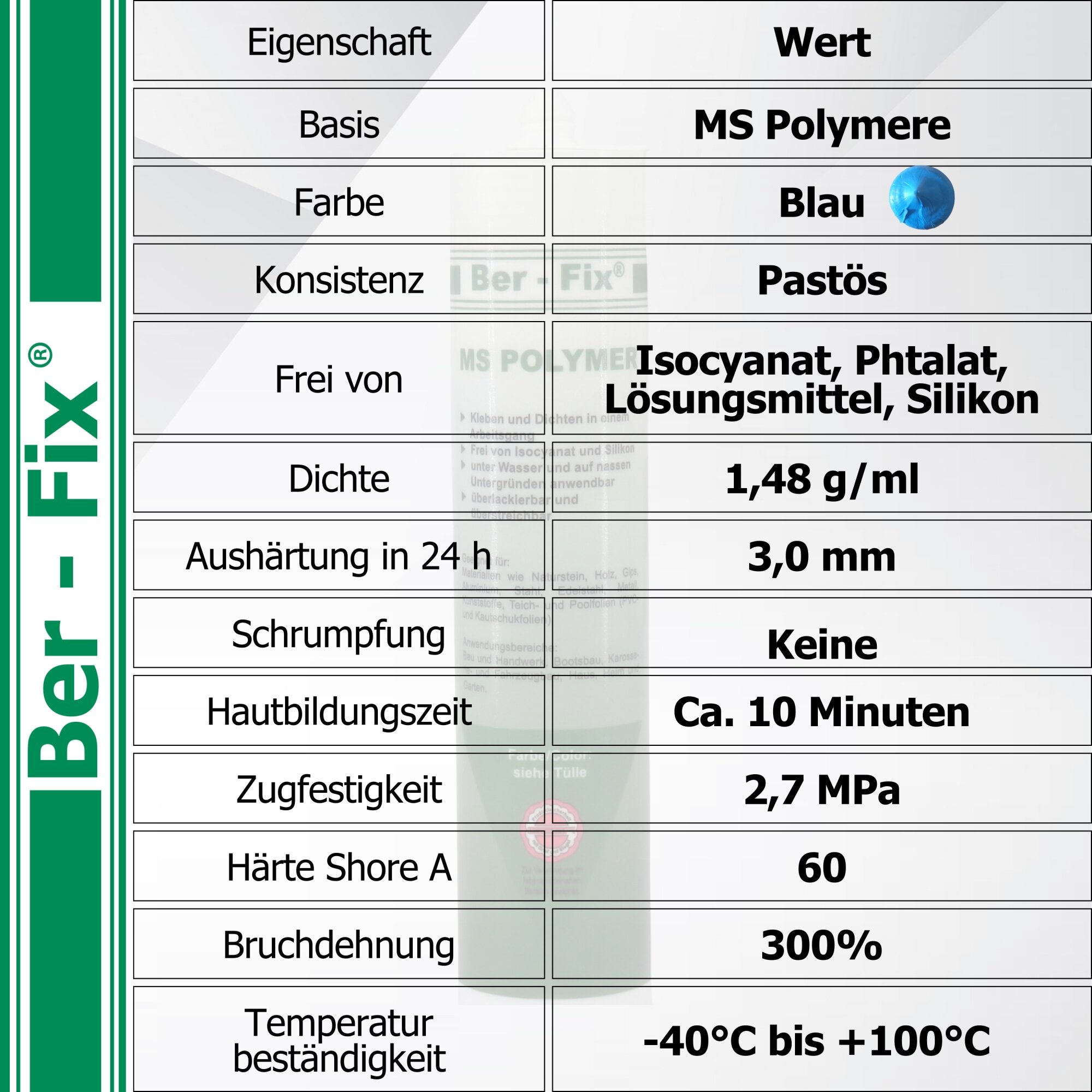 Ber-Fix® MS Polymer Blau – Poolkleber, Unterwasser-Reparatur & Chlorresistenter Dichtstoff