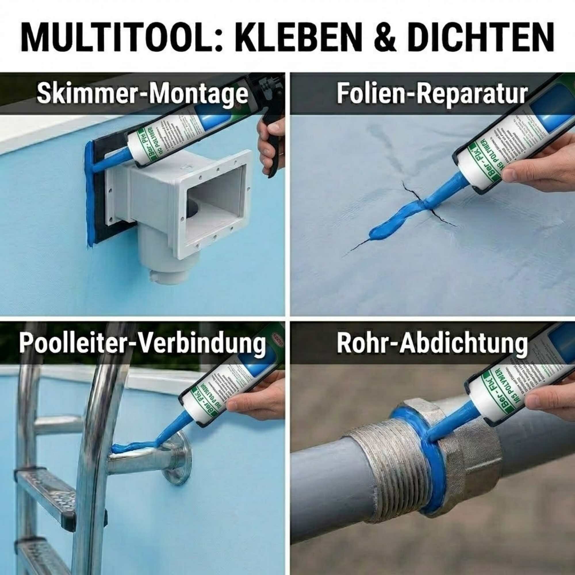 Ber-Fix® MS Polymer Blau – Poolkleber, Unterwasser-Reparatur & Chlorresistenter Dichtstoff