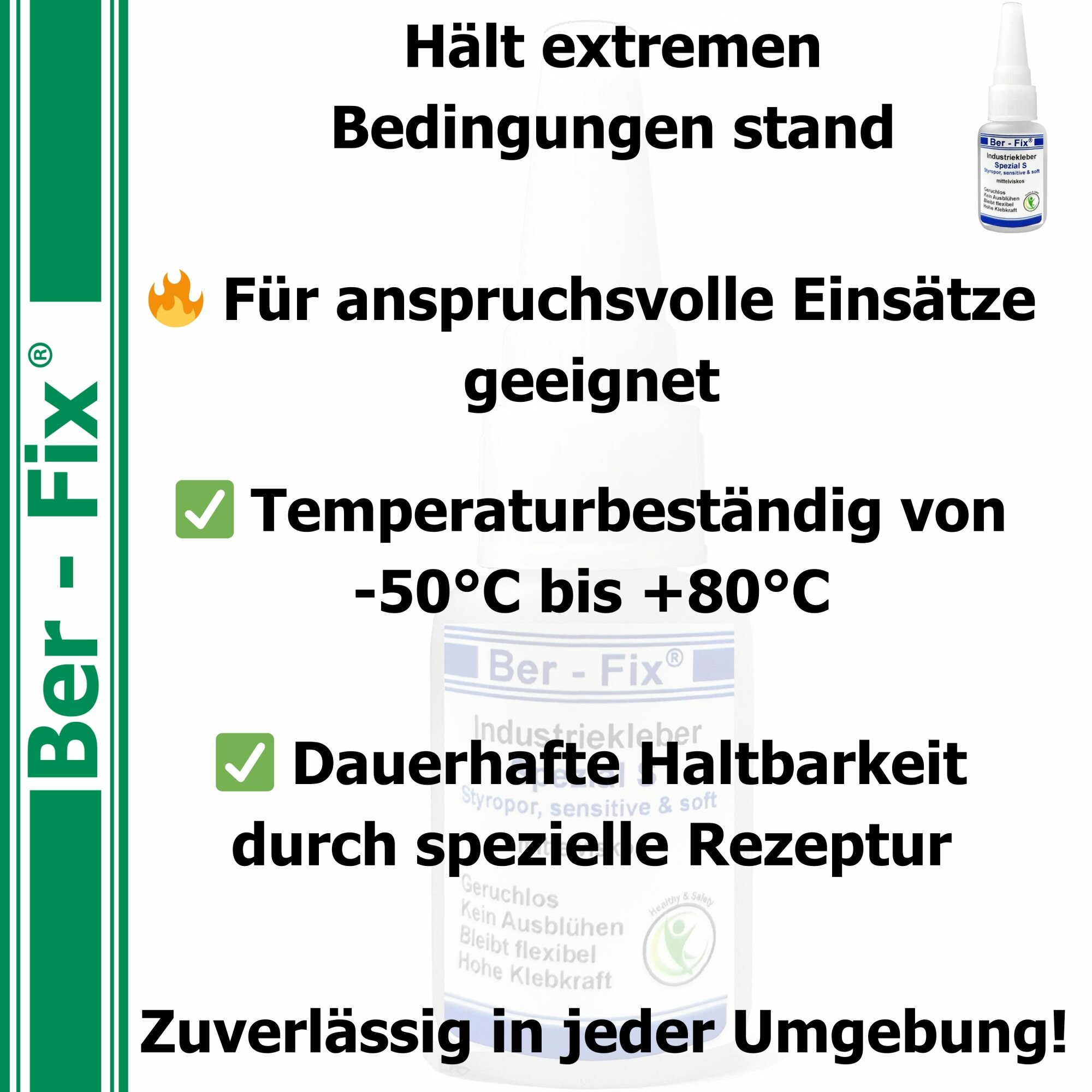 Ber-Fix® Industriekleber Spezial S 100mPas dickflüssig/mittelviskos 50g - mit"der Nadel im Verschluß" Sekundenkleber extra stark geruchsfrei blüht nicht aus