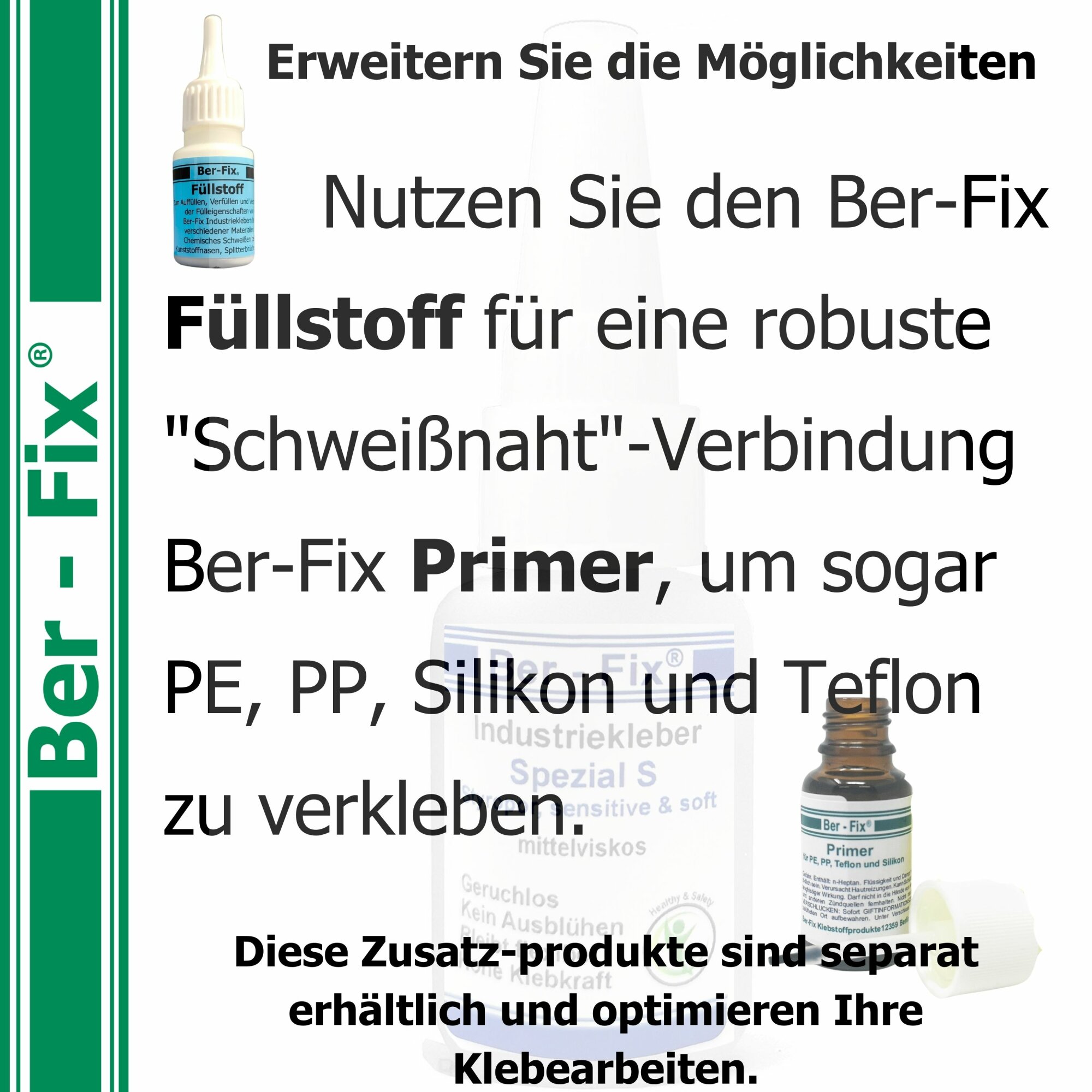 Ber-Fix® Industriekleber Spezial S 100mPas dickflüssig/mittelviskos 50g - mit"der Nadel im Verschluß" Sekundenkleber extra stark geruchsfrei blüht nicht aus