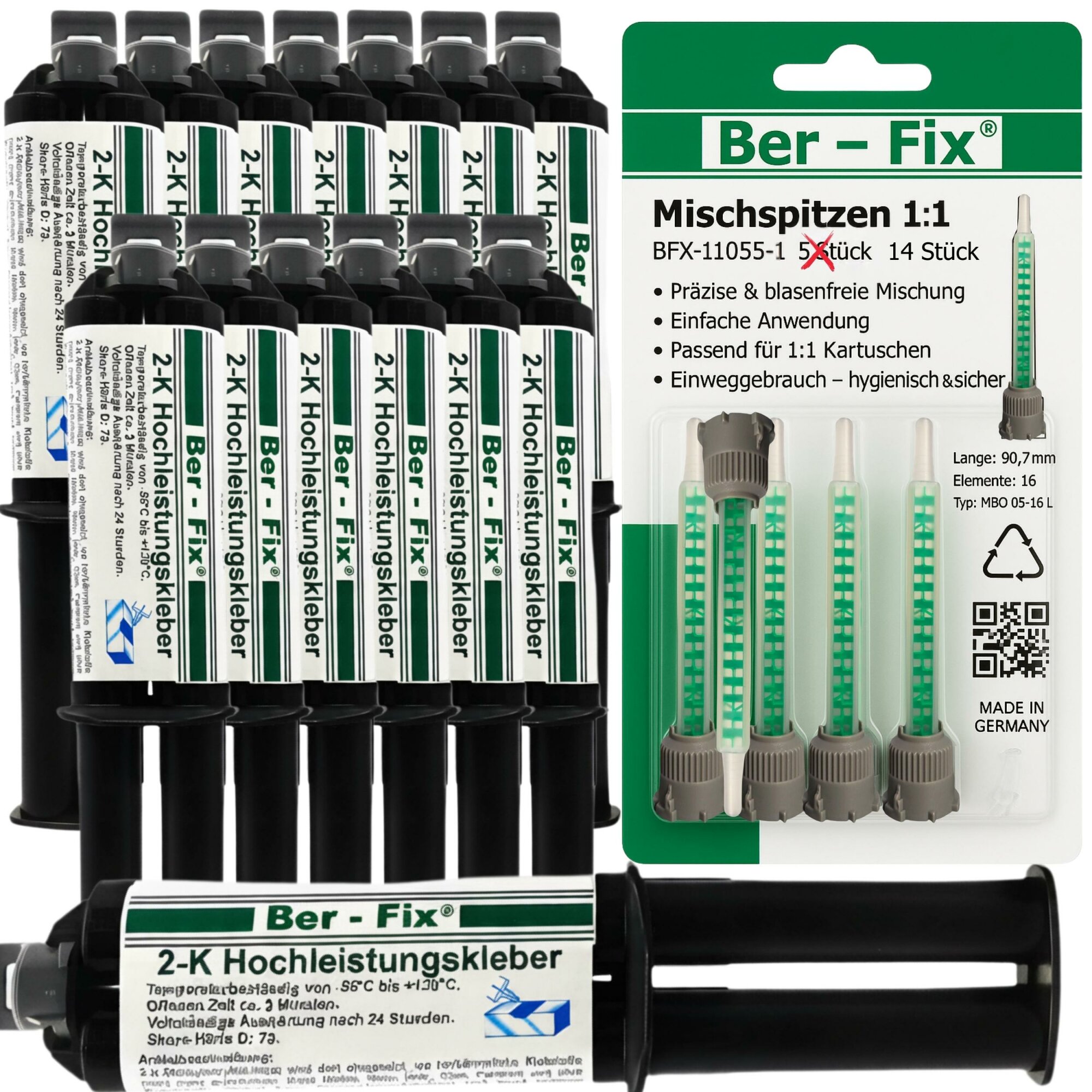 Ber-Fix® 2K-Hochleistungskleber 3 Min. 14x 25g mit 24 Mischspitzen