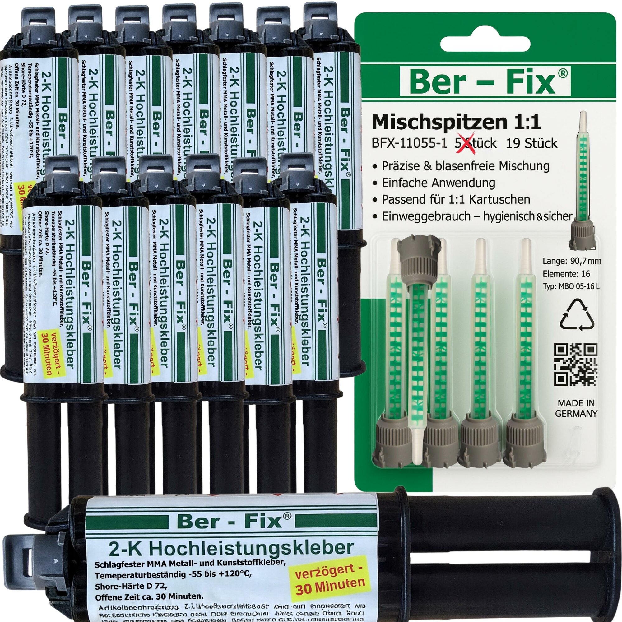 Ber-Fix® 2K-Hochleistungskleber 30 Min. 14x 25g mit 19 Mischspitzen