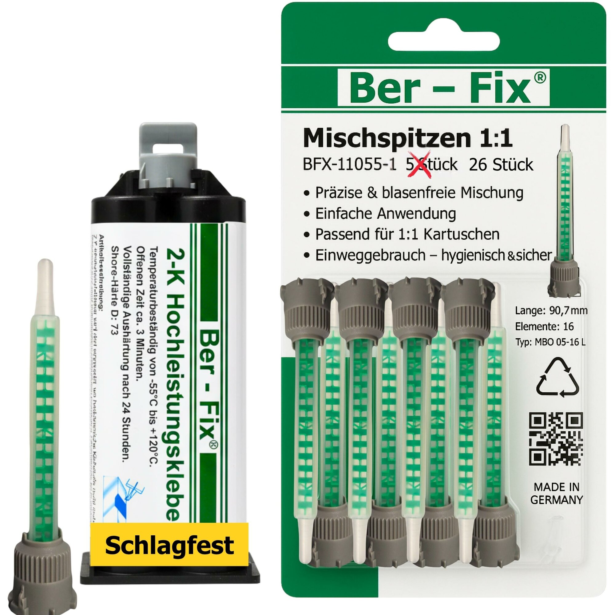 Ber-Fix® 2K-MMA-Hochleistungskleber 3 Min. für schnelle Kunststoff- & Metallreparaturen – 50 g + 25 Extra-Mischdüsen