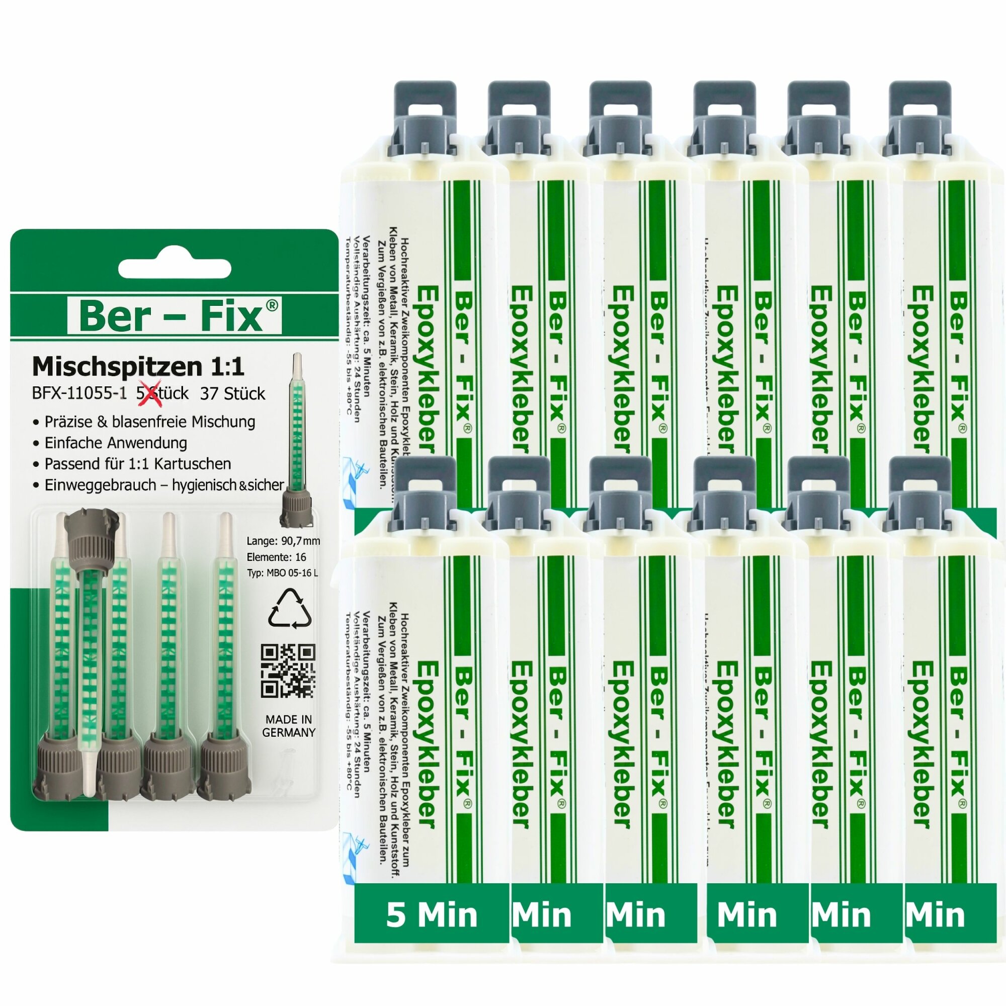 Ber-Fix® Epoxykleber 5 Min. 12x 50g + 25 Extra Düsen