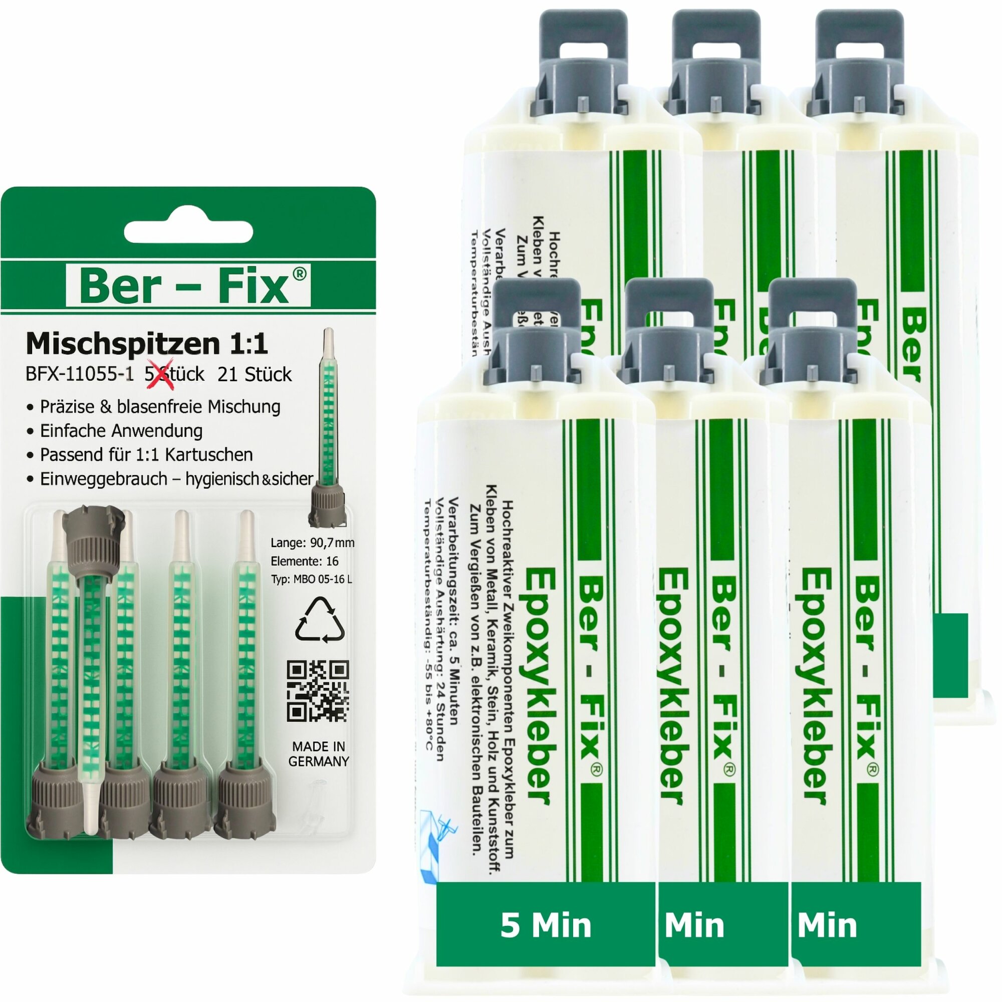 Ber-Fix® Epoxykleber 5 Min. 6x 50g + 25 Extra Düsen