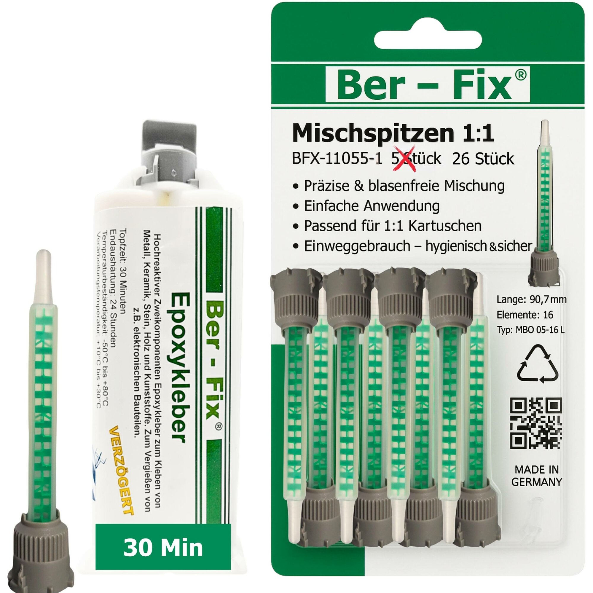 Ber-Fix® 2K Epoxidkleber 30 Min. 50 g + 25 Mischdüsen
