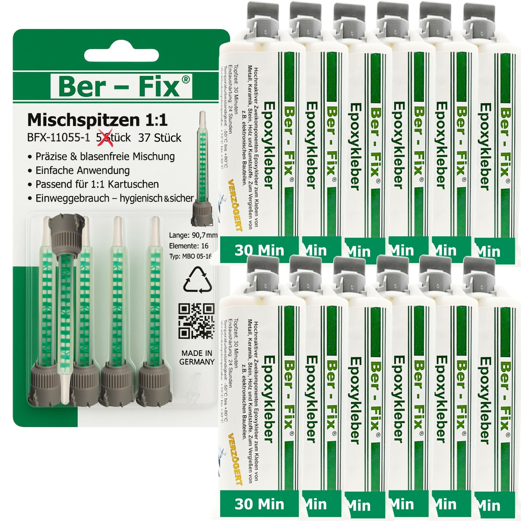 Ber-Fix® 2K Epoxidkleber 30 Min. 12x 50 g + 25 Mischdüsen