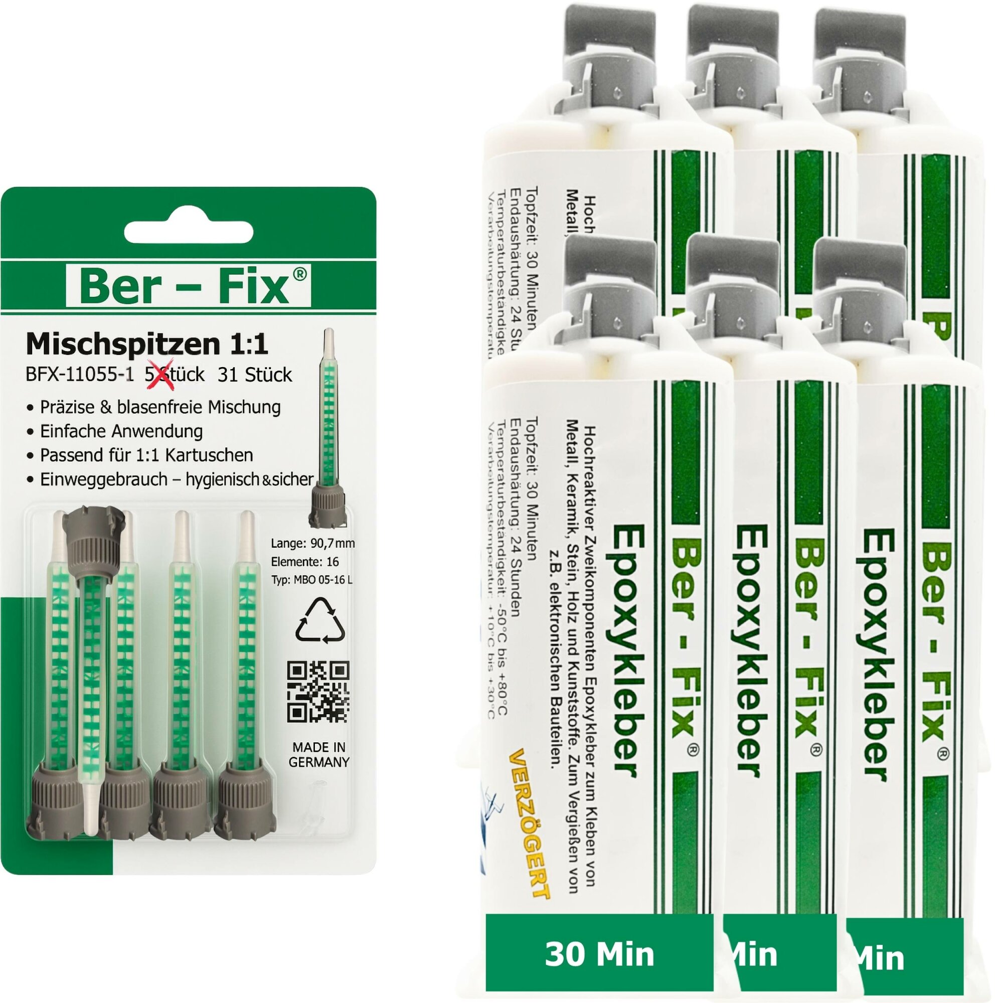 Ber-Fix® 2K Epoxidkleber 30 Min. 6x 50 g + 25 Mischdüsen