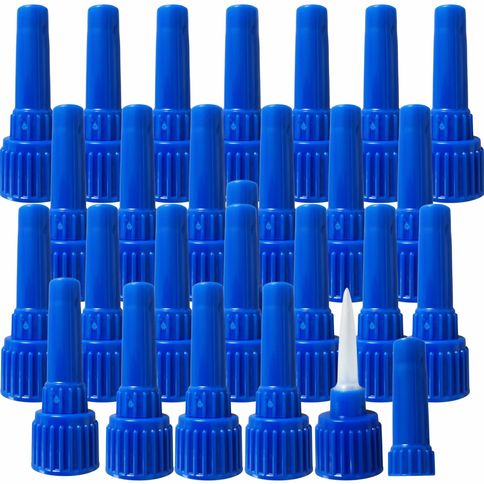 Ber-Fix® Dosierspitze blau 18 mm – 25er Set – lange Ausführung – Ersatz-Verschlusskappen für Rundflaschen