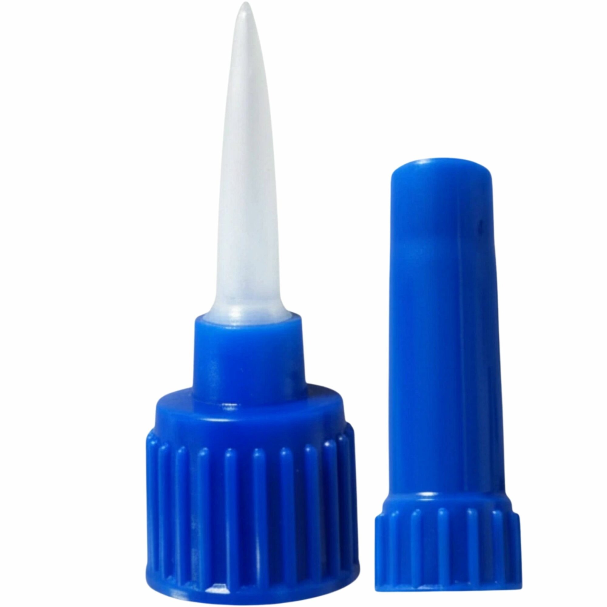 Ber-Fix® Dosierspitze blau 18 mm – lange Ausführung – Ersatz-Verschlusskappe für Rundflaschen – Feine Klebstoff-Dosierspitze mit Schutzkappe