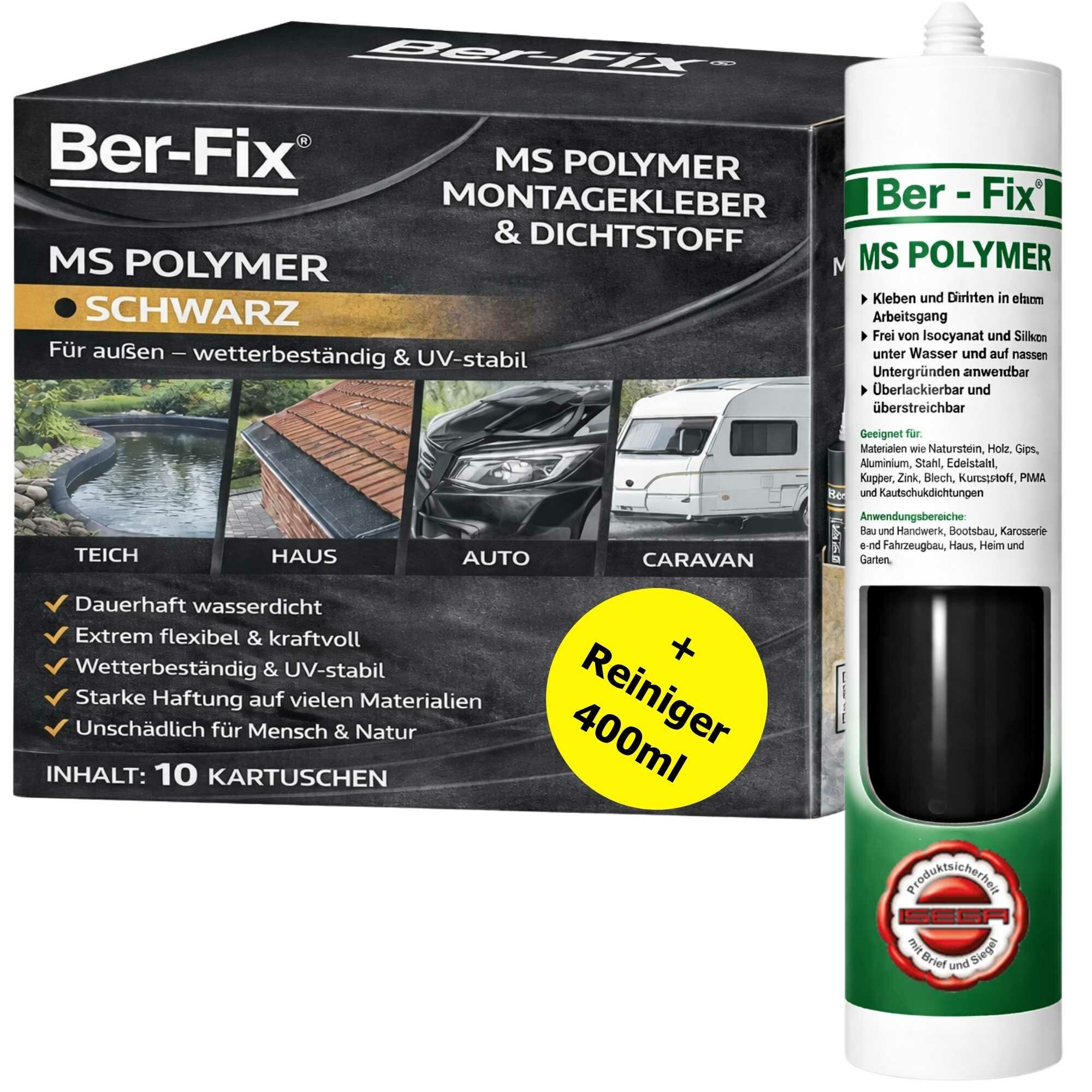 Ber-Fix® MS-Polymer Schwarz 10x 290 ml + 400 ml...