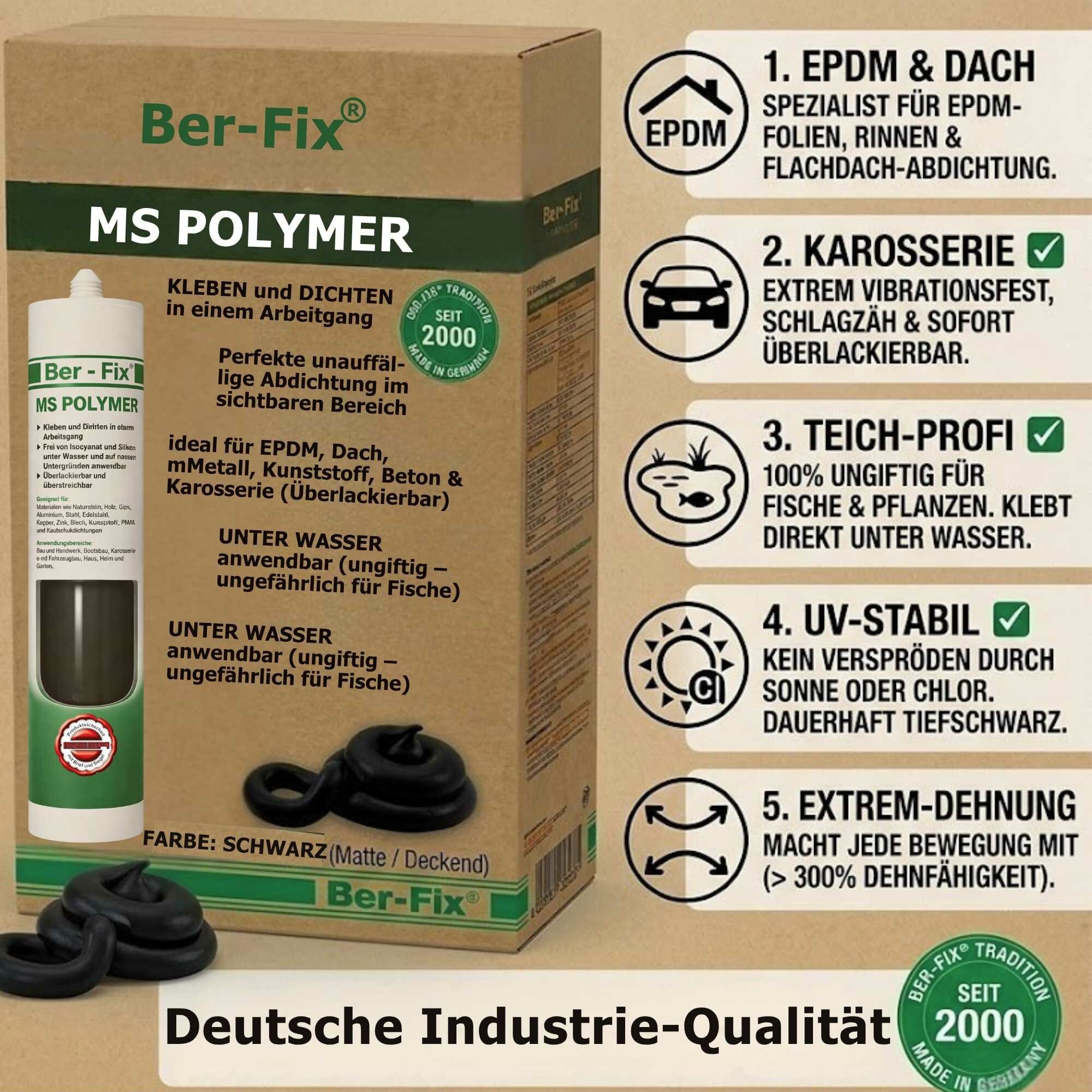 Ber-Fix® MS-Polymer Schwarz 10x 290 ml + 400 ml...