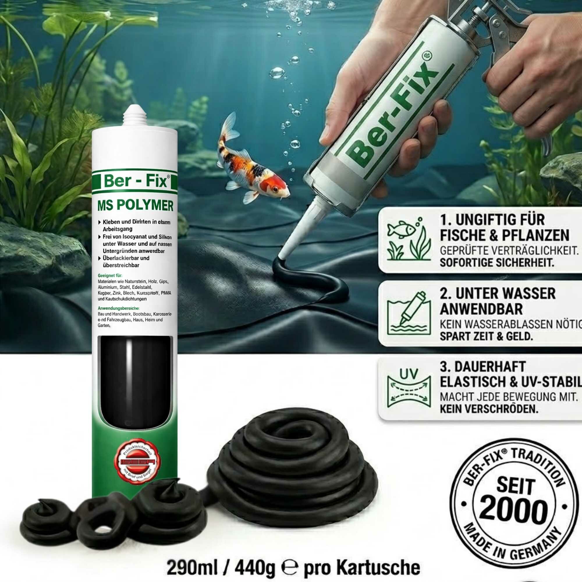 Ber-Fix® MS-Polymer Schwarz 10x 290 ml + 400 ml Reiniger – Caravan-Werkstattset